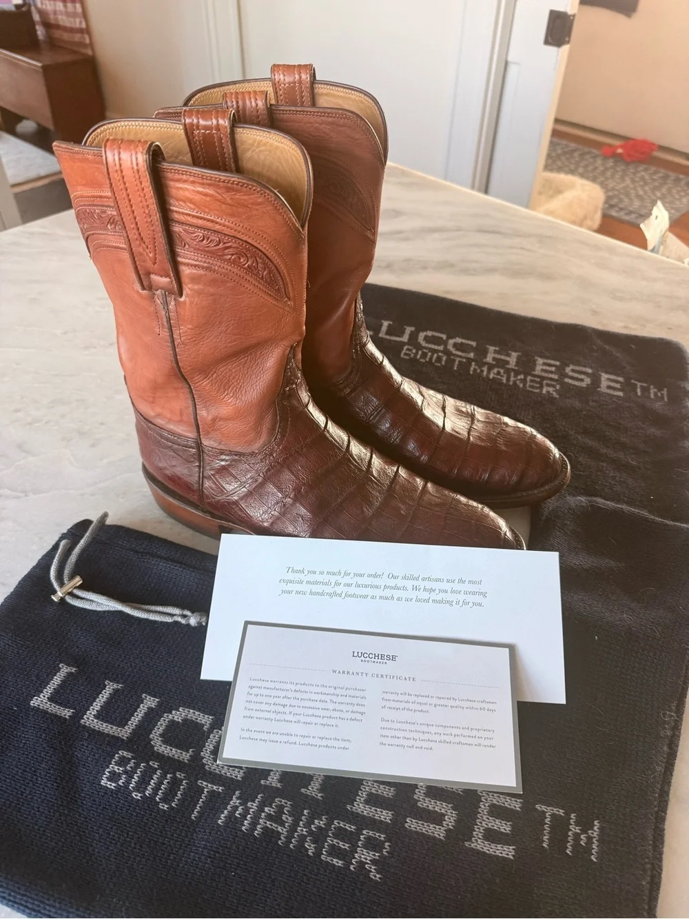 Lucchese Men’s Wilson Caiman Roper Boots-Sienna